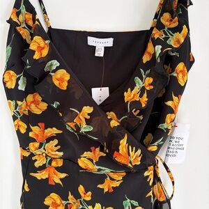 NWT Topshop Black and Orange Floral Mini Wrap Dress
